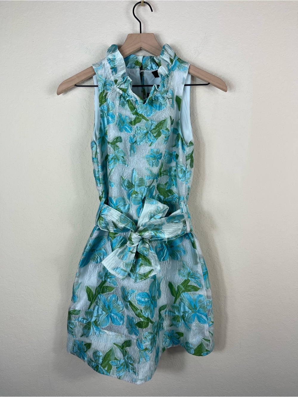 Abbey Glass Betty Jacquard Tropical Organza Mini Ruffle Dress Size XS NWT - Picture 4 of 13